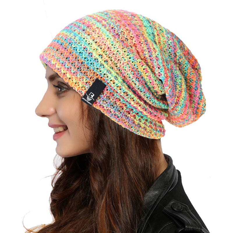 Ruphedy Women Slouchy Beanie Hat Knit Long Baggy Slouch Skull Cap for Winter (B08w-Yellow/Multi) - Image 1